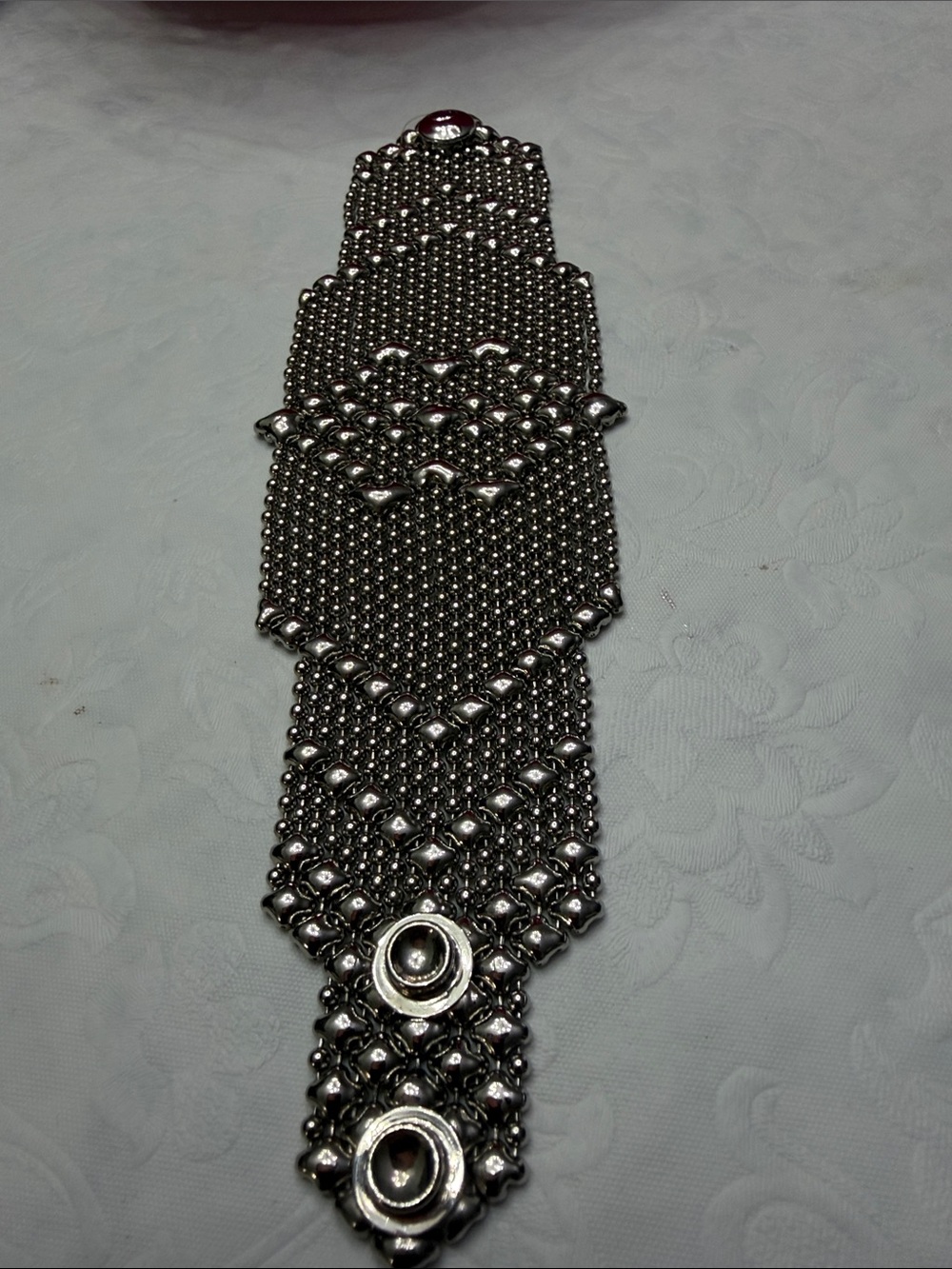 Intricate Silver Beaded Wide Bracelet - Elegant Women's Jewelry - Picture 2 of 2
